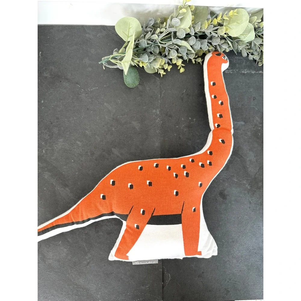 Land of Nod orange dinosaur throw pillow boys bedroom bed accent nursery dino